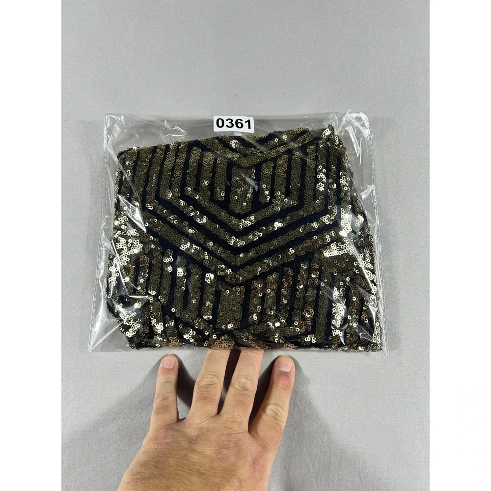 Rue+ Womens 1X Gold Sequin Geometric Art Deco Sleeveless Tank Top Black Party